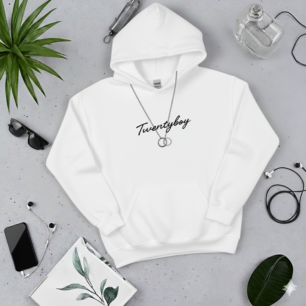 『迷わない』セット売り：ユニセックスパーカー　ホワイト&ネックレス